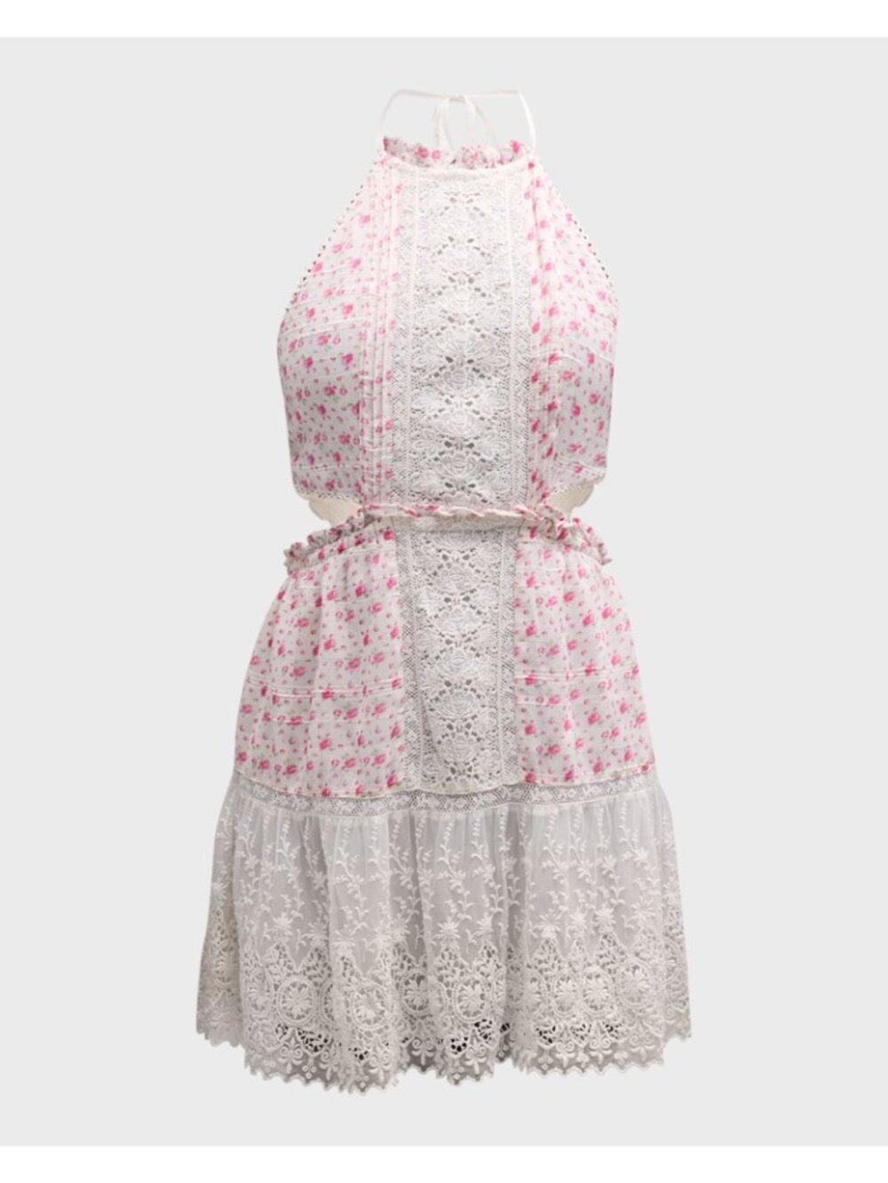 NWT LoveShackFancy Kesia Mini Dress XS Poppy Pink Floral Lace Cotton Halter - Picture 4 of 11